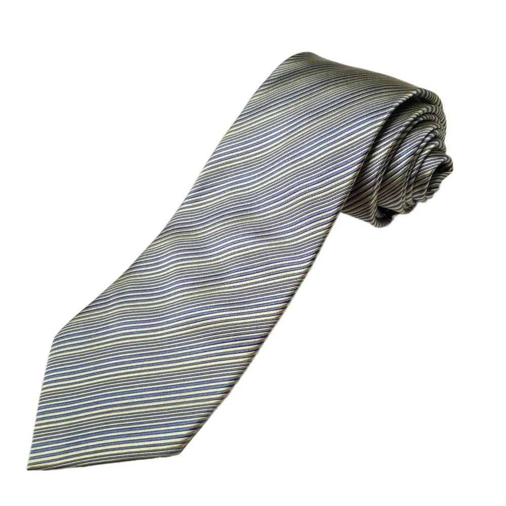 BRANDINI‎ ITALY Mens Silk Stripe Tie Handmade Blue Yellow Formal Necktie